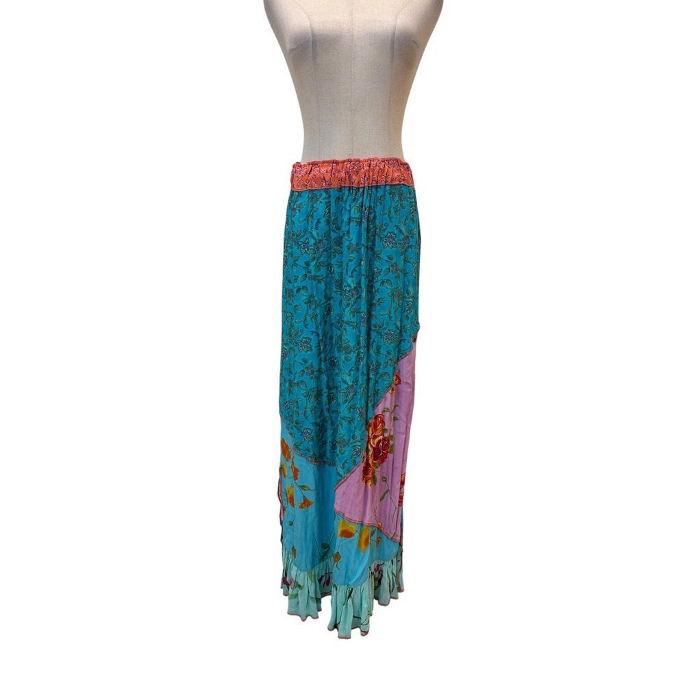 Vtg Nothing Matches Patchwork Maxi Skirt Floral Sz 3 M/L Boho‎ Fairy Festival